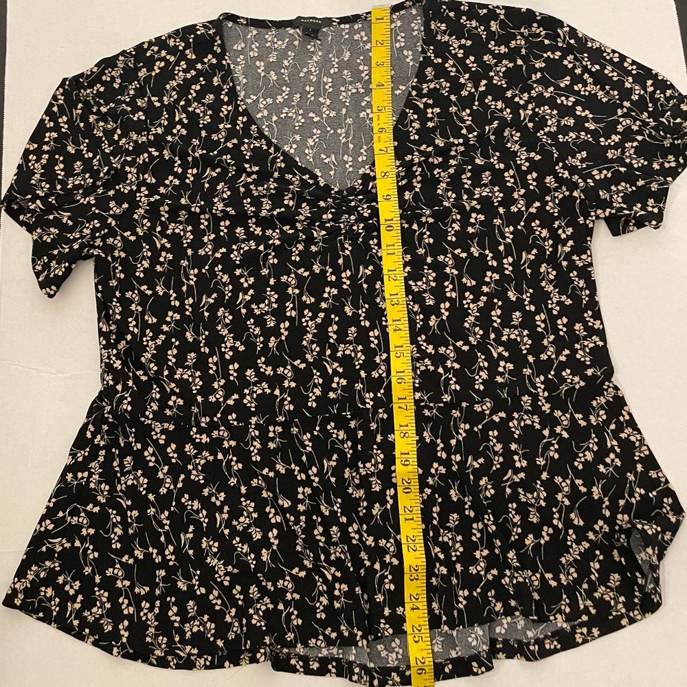 Halogen Short Sleeve Top Black Floral V Neck Ruched Size Large - Picture 3 of 5